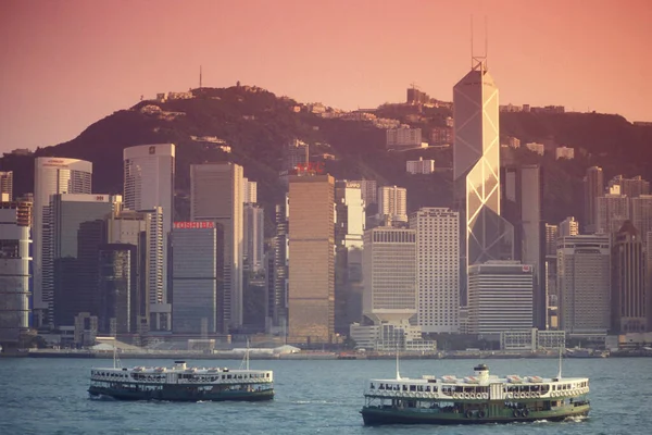 Ferry Estrella Frente Horizonte Hong Kong Central Desde Punto Vista — Foto de Stock