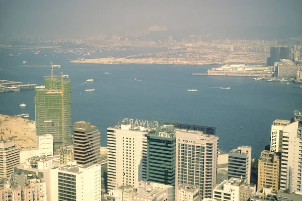 Una Vista Del Puerto Victoria Horizonte Hongkong Central Desde Mirador — Foto de Stock