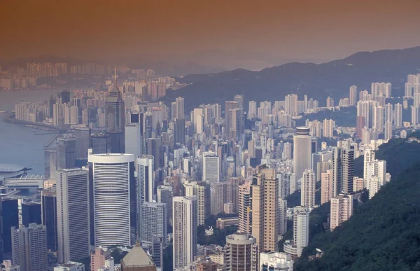 Вид Гавань Вікторії Скайлайн Центрального Гонконгу Видом Вершину Вікторії Місті — стокове фото