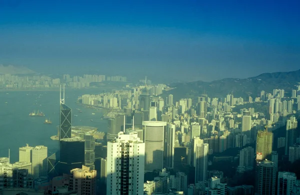 Вид Гавань Вікторії Скайлайн Центрального Гонконгу Видом Вершину Вікторії Місті — стокове фото