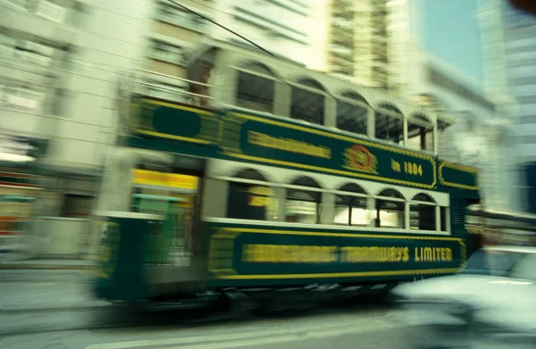 Hongkong Miasto Double Deck Tramwaj Pociąg Środkowym Hongkongu Hongkongu Chiny — Zdjęcie stockowe