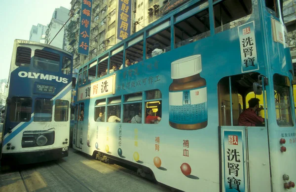 Een Hongkong Stad Double Deck Tram Train Centraal Hongkong Stad — Stockfoto