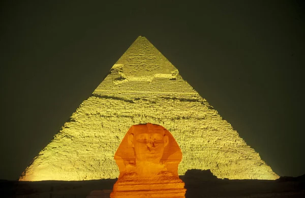 Pyramiderna Giza Ljusshow Nära Staden Kairo Huvudstaden Egypten Nordafrika Egypten — Stockfoto