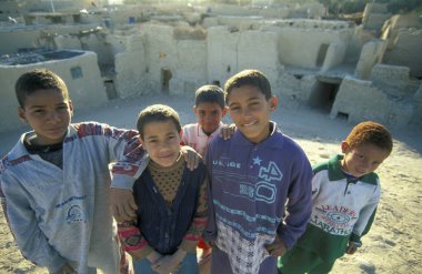Libya 'daki eski Siwa köyünde ya da Kuzey Afrika' daki Mısır 'ın doğu çölünde. Mısır, Siwa, Mart 2000