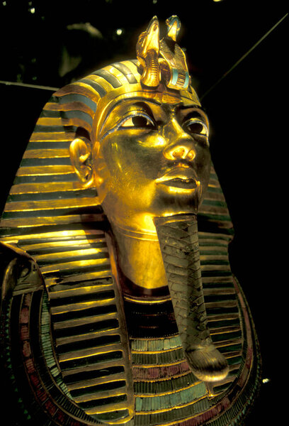 the Tutankhamun Mask in the Old Egyptian Museum in the old Town of Cairo the Capital of Egypt in north Africa.   Egypt, Cairo, March, 2000