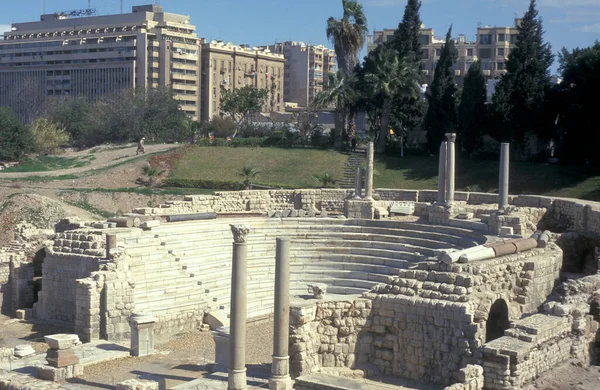Kom Bekka Római Amfiteátrum Régészeti Lelőhelye Alexandria Belvárosában Földközi Tengeren — Stock Fotó