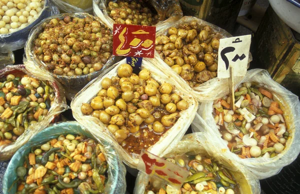 Aceitunas Mercado Alimentos Antigua Aldea Siwa Desierto Libio Argentino Egipto — Foto de Stock