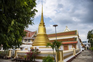 Tayland 'ın Ratchaburi şehrindeki Wat Sattanat Pariwat' taki stupa, 14 Kasım 2023