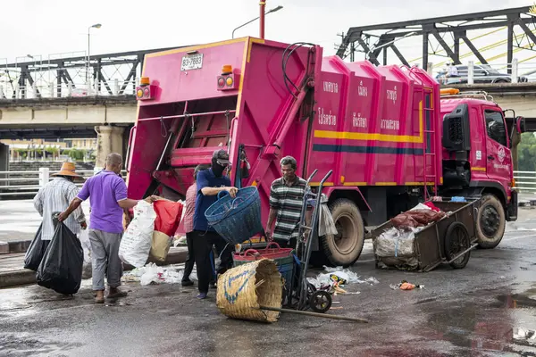 Team Waste Collection People Garbage Truck City Ratchaburi Province Ratchaburi — Stock Photo, Image