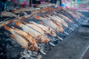 Tayland 'ın Chonburi Eyaleti' ndeki Mueang Chonburi şehrindeki markette taze solungaç balığı. Tayland, Chonburi, 31 Ekim 2023