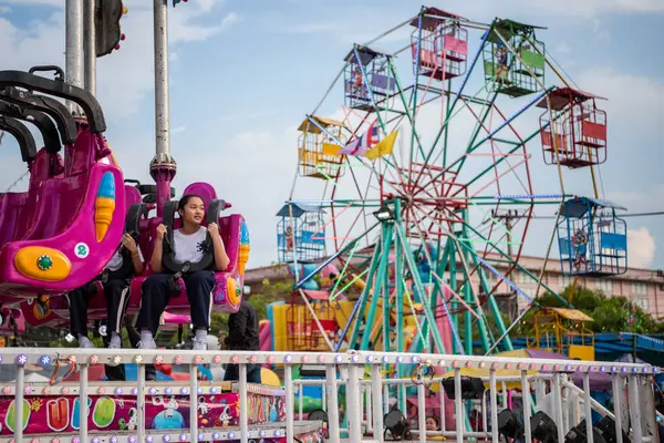 Carousel Fun Park Large Amusement Fair Buffalo Race Festival Wing — Stock Photo, Image