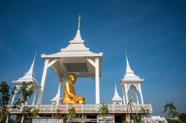 Chachoengsao şehrinin Mueang şehri yakınlarındaki Wirachot Thammaram 'da bir Buda heykeli. Tayland, Chachoengsao, Kasım, 3, 2023