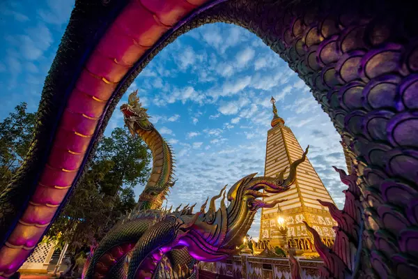 Thailand Ubon Ratchathani November 2023 Rainbow Carve Serpent Surrounding Sri — Stockfoto