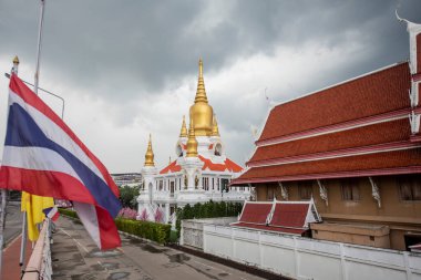 Tayland 'ın Nakhon Pathom kenti yakınlarında Wat Rai Khing' den Chedi. Tayland, Nakhon Pathom, 11 Kasım 2023