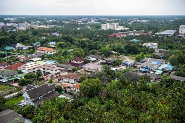 Town view from the Tower of Wat Sam Phram or Dragon Temple near city and Province Nakhon Pathom in Thailand.  Thailand, Nakhon Pathom, November 12, 2023 clipart