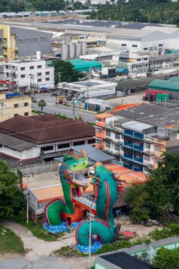 Town view from the Tower of Wat Sam Phram or Dragon Temple near city and Province Nakhon Pathom in Thailand.  Thailand, Nakhon Pathom, November 12, 2023 clipart