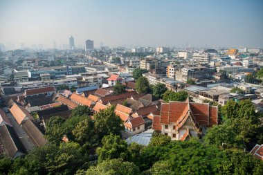 Banglamphu 'daki Wat Saket' in Altın Dağı 'ndan Chedi' nin Tayland 'daki Bangkok şehrinden bir manzara. Tayland, Bangkok, 10 Aralık 2023