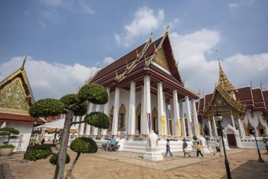 Tayland 'ın Bangkok şehrinde Thewet' deki Wat Devaraj Kunchon. Tayland, Bangkok, 9 Aralık 2023
