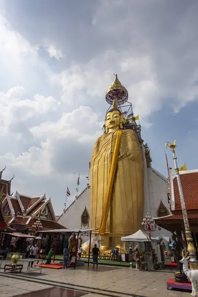 Velký Zlatý Buddha Wat Intharawihan Mokru Městě Bangkok Thajsku Thajsko Royalty Free Stock Fotografie