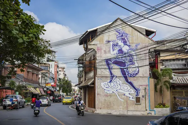 Een Weg Huis Chinese Stad Stad Bangkok Thailand Thailand Bangkok Stockafbeelding