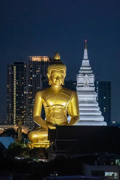 Över Big Buddha Vid Paknam Temple Thonburi Staden Bangkok Thailand Royaltyfria Stockbilder