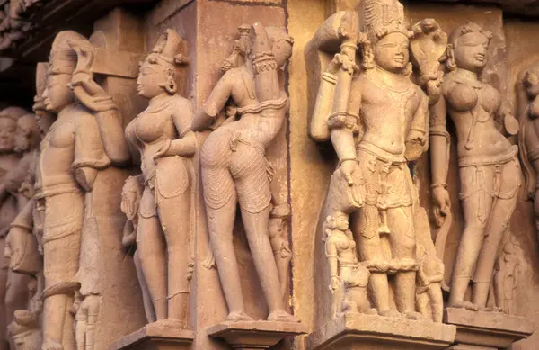 stock image Erotic Sculptures at the Erotic Temple or Hindu Temple of Kandarija Mahadeva Temple in the city of Khajurao in Province Madhya Pradesh in India. India, Khajurao, April, 1998