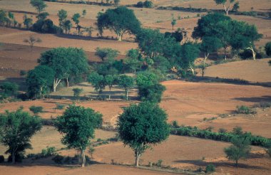 Landscape with fields and agriculture near the town of Hampi in the Province of Karnataka in India.  clipart