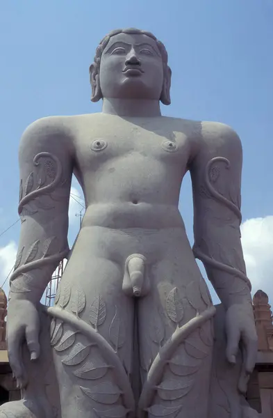 Stock image The figure of Gomateshwara Buddha Statue on the Vindhyagiri Hill in the town of Shravanbelagola in the Province of Karnataka in India.