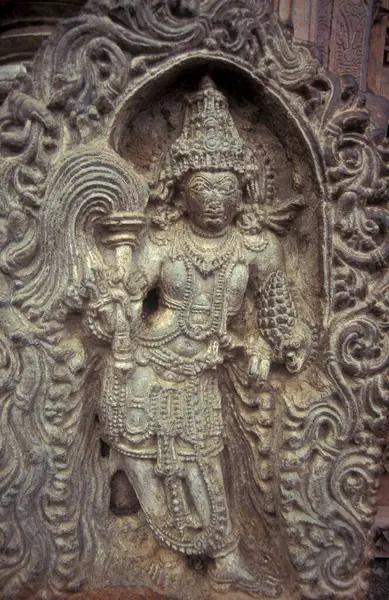 stock image The Hindu Temple Ruins of Chennakeshava Temple with stone carving figures, also  Keshava, Kesava or Vijayanarayana Temple in the town of Belur in the Province of Karnataka in India.  India, Karnataka, March, 1998  