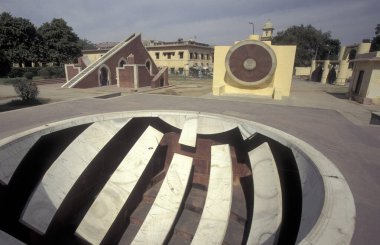 the ancient Jantar Mantar Solar Observatory in the City of Jaipur in the Province of Rajasthan in India.  India, Jaipur, January, 1998 clipart