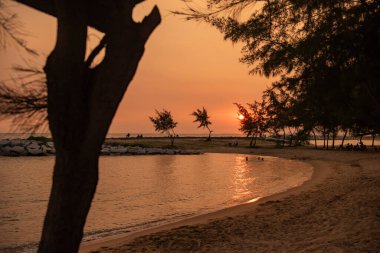 Rayong şehrindeki Laem Charoen Sahili 'nde gün batımı Tayland, Tayland, Rayong, 25 Ekim 2024