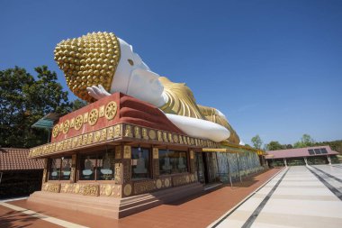 Tayland 'ın Khon Kaen ilindeki Amphoe Phu Wiang' da Wat Pa Kittiyanusorn 'da uzanan Buda. Tayland, Khon Kaen, 6 Aralık 2024