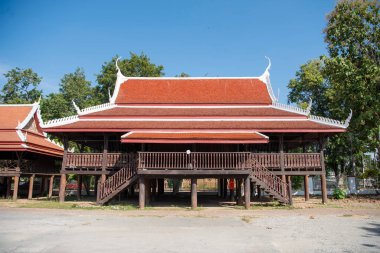 Wood Pavillon, Tayland 'ın kuzeyindeki Phitsanulok şehrindeki Wat Chan Tawan Tok' ta. Tayland, Phitsanulok, 30 Kasım 2024.