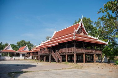 Wood Pavillon, Tayland 'ın kuzeyindeki Phitsanulok şehrindeki Wat Chan Tawan Tok' ta. Tayland, Phitsanulok, 30 Kasım 2024.