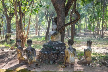 Phrae şehrindeki Chom Chaeng ve Kuzey Tayland 'daki Phrae vilayetindeki Buddha' lar. Tayland, Phrae, Kasım, 23, 2024.