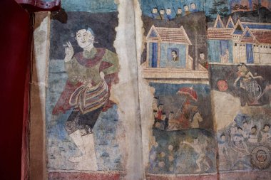 Tayland, Nan: 16 Kasım 2024 - Kuzey Tayland 'da Nan şehrindeki Wat Phumin' de duvar resimleri.  