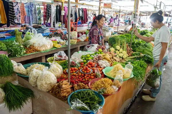 Tayland, Nan: 16 Kasım 2024 - Kuzey Tayland 'ın Nan ilindeki Gıda Pazarında Sebze.  