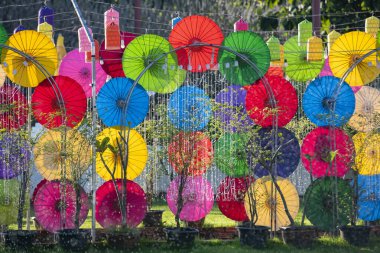 Tayland, Nan: 12 Kasım 2024 - Kuzey Tayland 'da Nan şehrindeki Wat Changkham Worawihan' da Loy Krathong dekorasyonu.