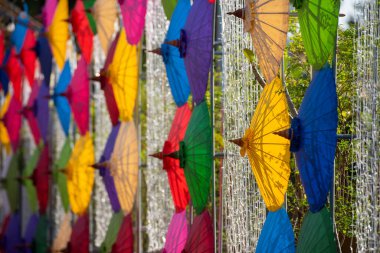 Tayland, Nan: 12 Kasım 2024 - Kuzey Tayland 'da Nan şehrindeki Wat Changkham Worawihan' da Loy Krathong dekorasyonu.