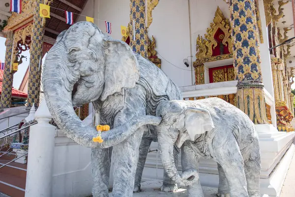 Tayland, Nan: 14 Kasım 2024 - Kuzey Tayland 'ın Nan ilindeki Wat Chang Phueak şehrinde fil alevleri.  