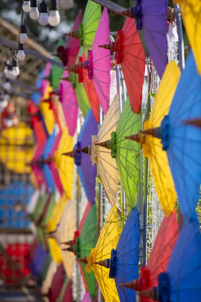 Tayland, Nan: 12 Kasım 2024 - Kuzey Tayland 'da Nan şehrindeki Wat Changkham Worawihan' da Loy Krathong dekorasyonu.