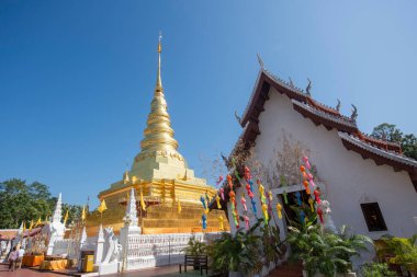 Tayland, Nan: 15 Kasım 2024 - Kuzey Tayland 'ın Nan şehrindeki Chae Haeng şehrinde Wat Phra' da Chedi.  