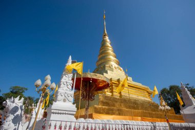 Tayland, Nan: 15 Kasım 2024 - Kuzey Tayland 'ın Nan şehrindeki Chae Haeng şehrinde Wat Phra' da Chedi.  