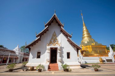 Tayland, Nan: 15 Kasım 2024 - Kuzey Tayland 'ın Nan şehrindeki Chae Haeng şehrinde Wat Phra' da Chedi.  