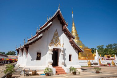 Tayland, Nan: 15 Kasım 2024 - Kuzey Tayland 'ın Nan şehrindeki Chae Haeng şehrinde Wat Phra' da Chedi.  