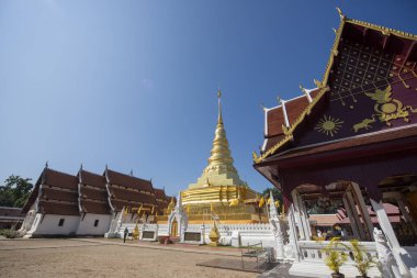 Tayland, Nan: 15 Kasım 2024 - Kuzey Tayland 'ın Nan şehrindeki Chae Haeng şehrinde Wat Phra' da Chedi.  