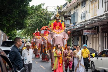 Tayland, Bangkok - 8 Kasım 2024: Tayland Filleri Tayland 'da Wat Saket Festivali Fuarının açılış töreninde.
