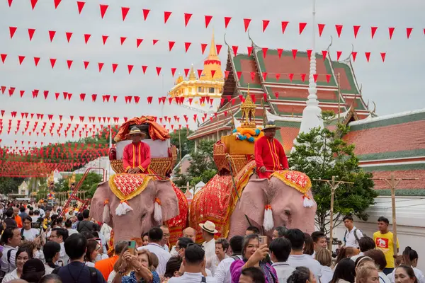 Tayland, Bangkok - 8 Kasım 2024: Tayland Filleri Tayland 'da Wat Saket Festivali Fuarının açılış töreninde.