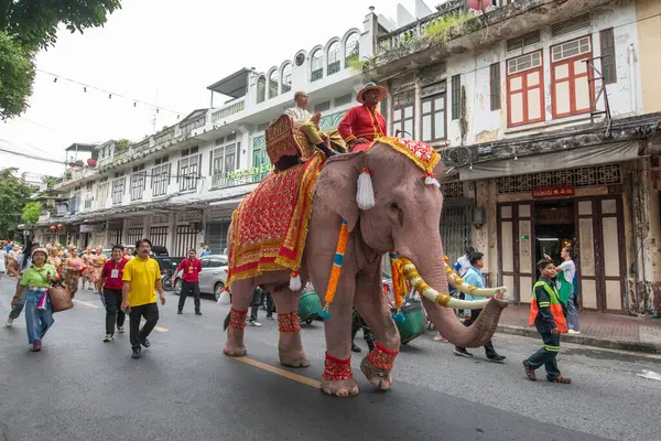Tayland, Bangkok - 8 Kasım 2024: Tayland Filleri Tayland 'da Wat Saket Festivali Fuarının açılış töreninde.