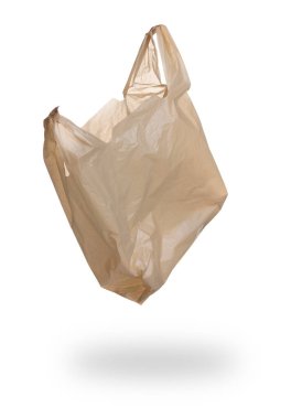 Beyaz arka plan üzerinde izole sarı plastik torba